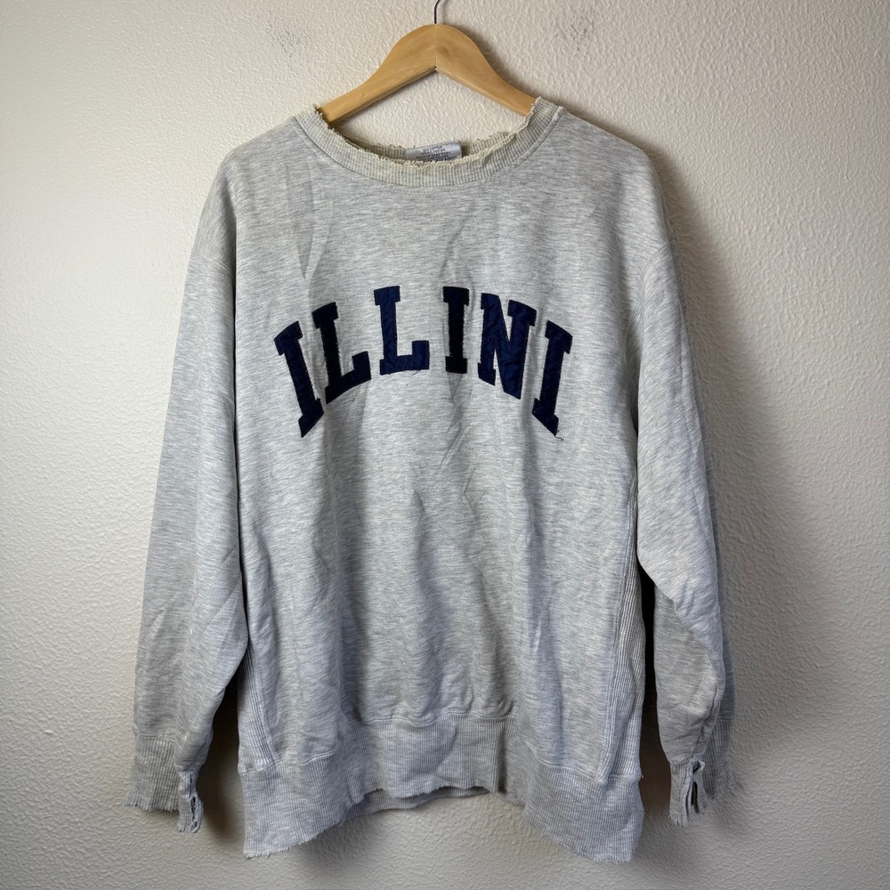 Vintage 90s Sweatshirt Mens XL Grey Fair Distressed Illini Reverse Weave Style